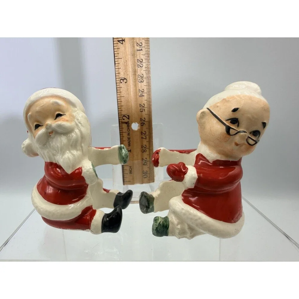 Vintage MCM JAPAN Santa & Mrs Claus Ceramic Candle Hugger Figurines Christmas